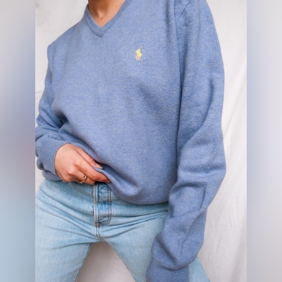 Polo by Ralph Lauren V Neck 100% Pima Cotton Pullover Sweater Blue sz XL - Picture 3 of 9